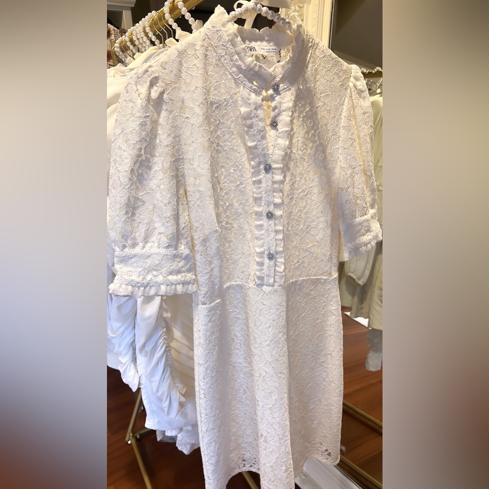 Zara Cream Lace Dress with Crystal Buttons